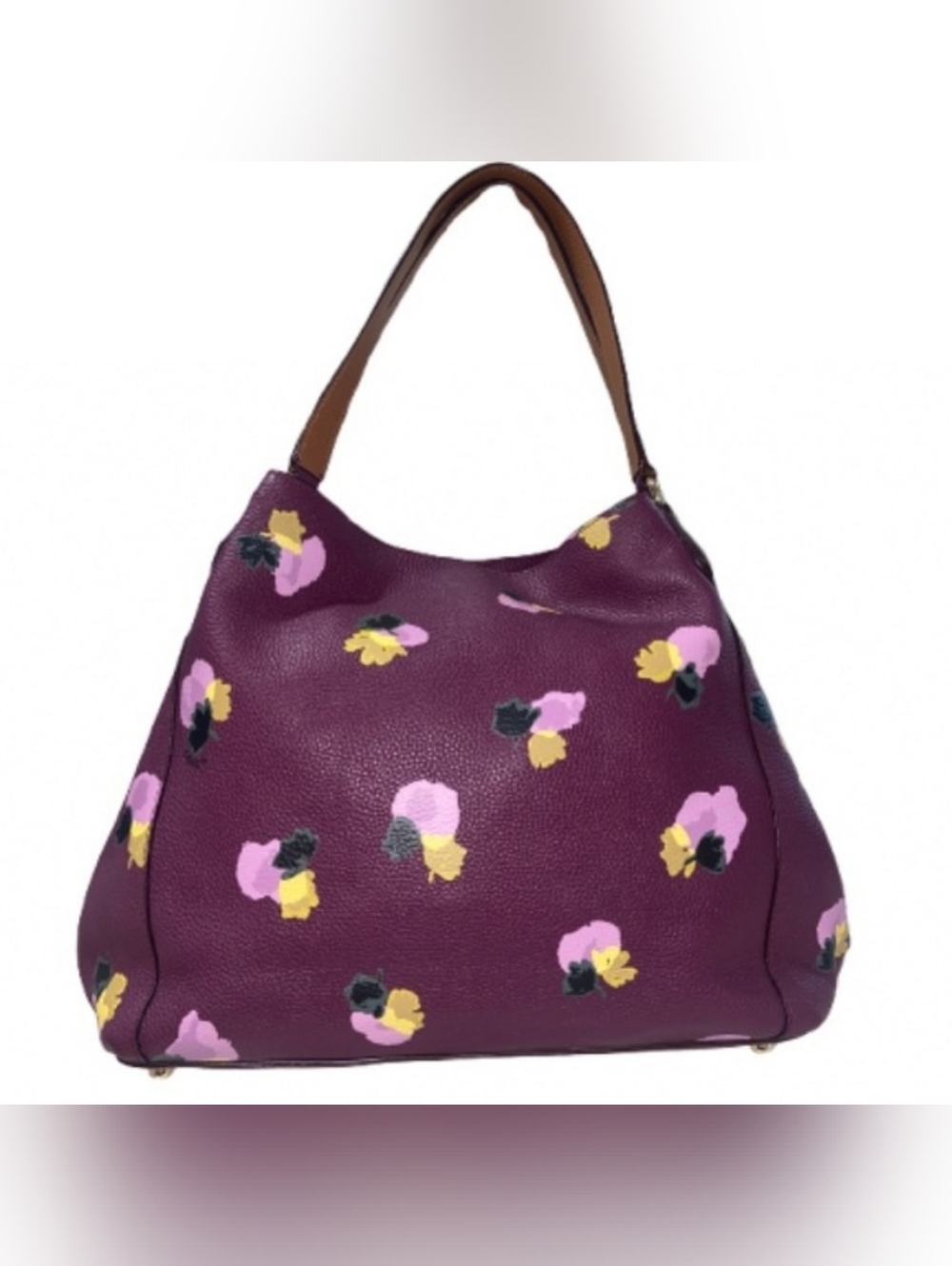 Coach Edie Shoulder Bag Floral Pebbled Leather Purple Multi - Picture 4 of 9